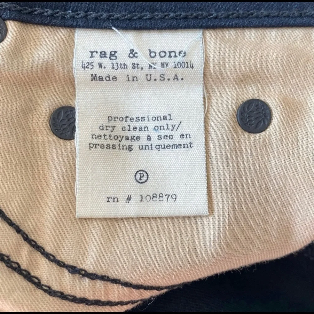 Rag & Bone Moto Style Leather Patch Dark Wash Skinny Jean
